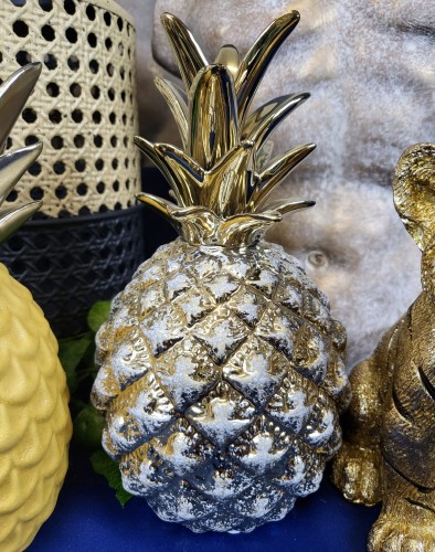 FIGURKA ANANAS DEKORACYJNY ZŁOTY PRZECIERANY 19,5CM