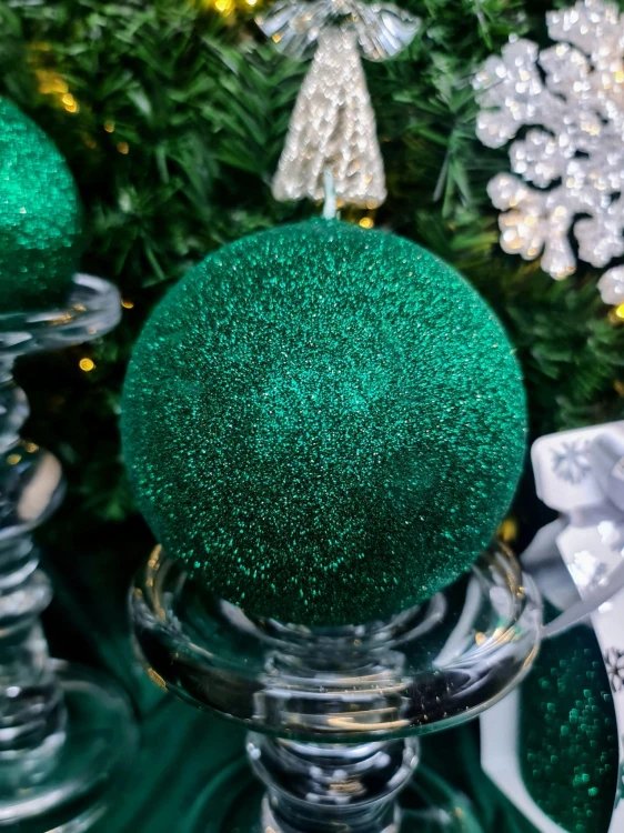 ŚWIECA GLAMOUR KULA ZIELEŃ FI10 BROKAT