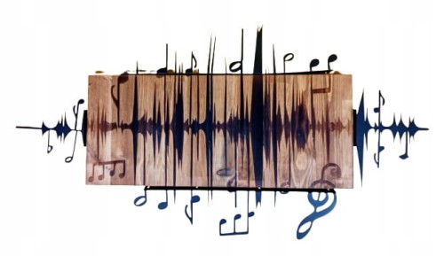 PŁASKORZEŹBA OZDOBA ŚCIENNA NUTY 90X47CM drewno+metal