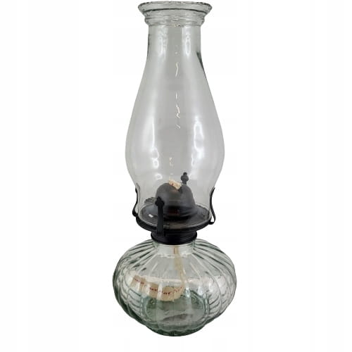 DUŻA SZKLANA LAMPA NAFTOWA Z BAWEŁNIANYM KNOTEM 33,5 CM