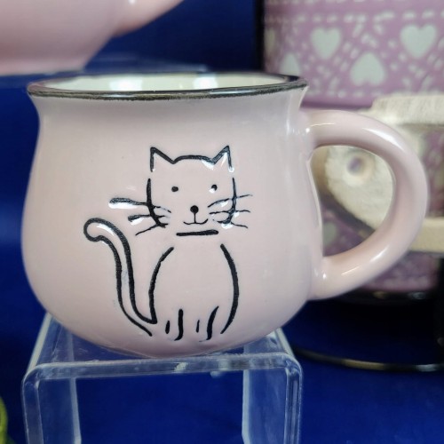KUBEK CERAMICZNY KOTY PREZENT RÓŻOWY 75 ML