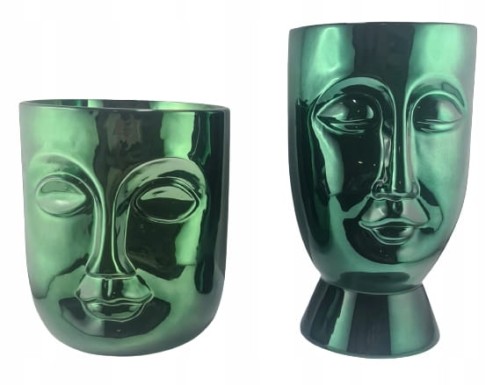 WAZON CERAMICZNY TWARZ ZIELONA 16X16X28CM Z DONICĄ ZIELONĄ Z KOLEKCJI