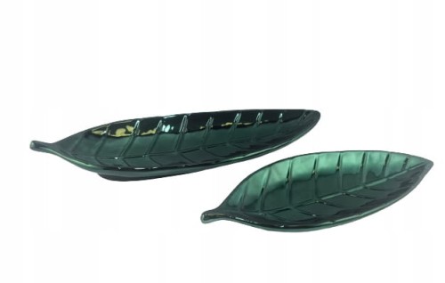 TALERZ OZDOBNY CERAMICZNY - LIŚĆ ZIELONY MAŁY W TOWARZYSTWIE TALERZA Z TEJ SAMEJ SERII W WIĘKSZYM ROZMIARZE
