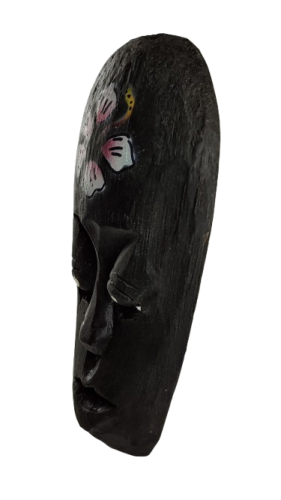 DREWNIANA MASKA Z KWIATEM 20 CM