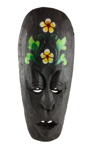 DREWNIANA MASKA Z KWIATEM 25 CM