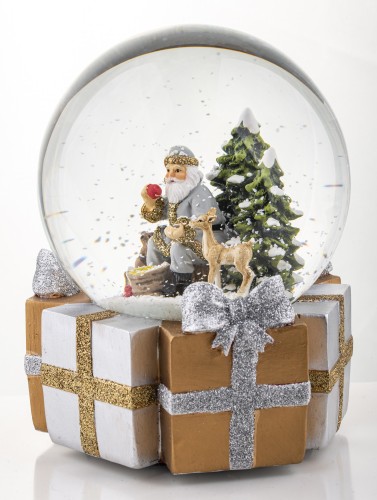SZKLANA KULA ŚNIEŻNA Z POZYTYWKĄ MIKOŁAJ Z PREZENTAMI 16CM