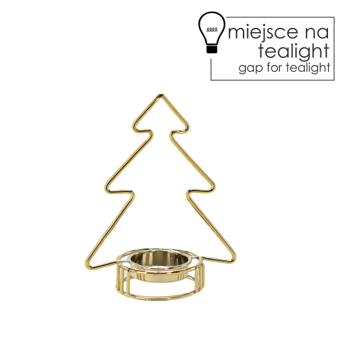 ŚWIECZNIK METALOWY NA TEALIGHT ZŁOTY CHOINKA 14,7CM