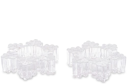 ZESTAW DWÓCH ŚWIECZNIKÓW SZKLANYCH ŚNIEŻYNKI 3x10x11CM