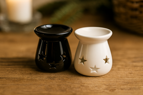 KOMINEK PODGRZEWACZ CERAMICZNY GWIAZDKI CZARNY 8X7CM
