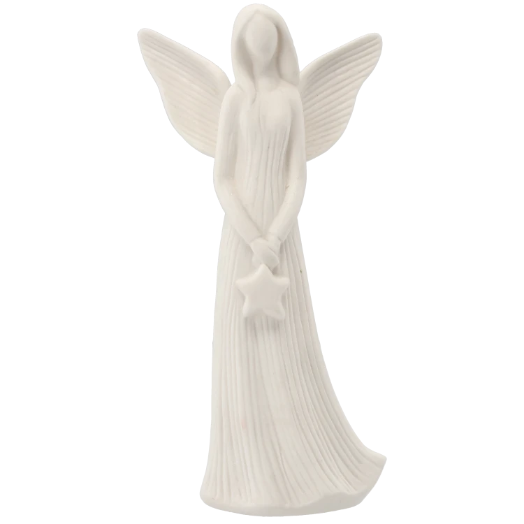 FIGURKA CERAMICZNA ANIOŁ Z GWIAZDĄ LED – WYSOKOŚĆ 23,6 CM