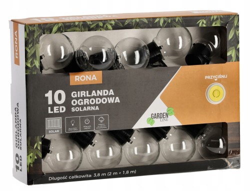 GIRLANDA SOLARNA OGRODOWA DŁ. 2 + 1,8 M RONA 10 LED CIEPŁY BIAŁY