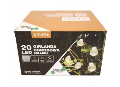 GIRLANDA SOLARNA OGRODOWA DŁ. 2 + 3,8 M STRIPES 20 LED CIEPŁY BIAŁY