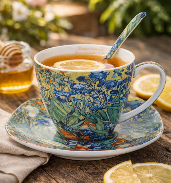 FILIŻANKA ZE SPODKIEM I ŁYŻECZKĄ 250ML VAN GOGH IRYSY