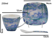 FILIŻANKA ZE SPODKIEM I ŁYŻECZKĄ 250ML MONET NENUFARY