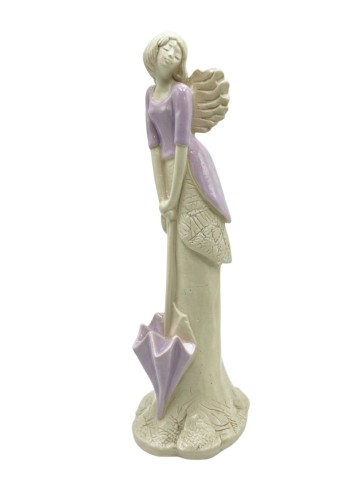 FIGURKA ANIOŁ STOJĄCY Z PARASOLEM LAWENDOWY 40CM HAND MADE