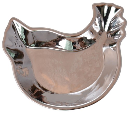 TALERZYK CERAMICZNY KURKA SREBRNA 22X19X5 CM
