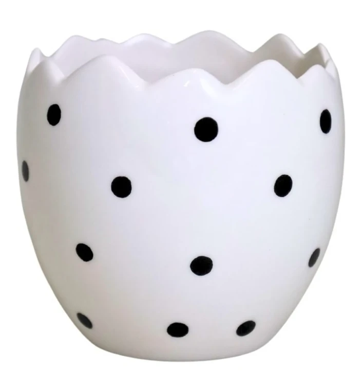 OSŁONKA CERAMICZNA JAJKO BIAŁA W CZARNE KROPKI MAŁA 8X8X8,5 CM