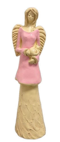 FIGURKA ANIOŁ STOJĄCY Z KOTEM RÓŻOWY 37CM HAND MADE