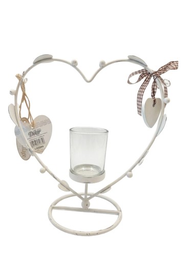 ŚWIECZNIK SERCE METALOWY SHABBY CHIC 22X11X23CM
