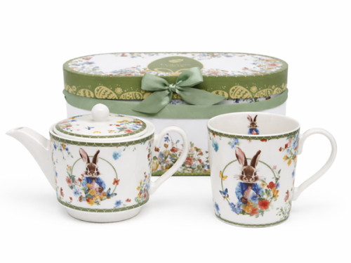 ZESTAW TEA FOR ONE WIELKANOC KRÓLIK KWIATY 20,5X18,5
