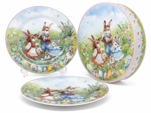 ZESTAW 2 TALERZY DESEROWYCH WIELKANOC ZAJĄCZKI 19CM