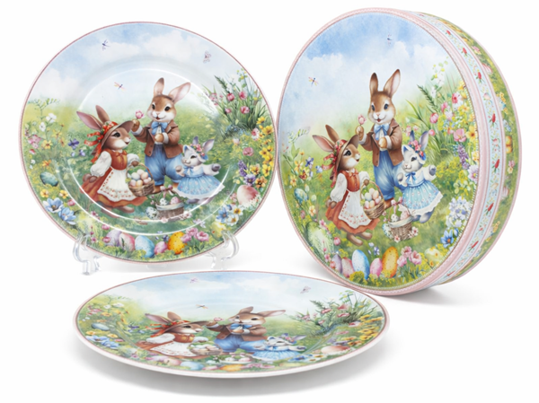 ZESTAW 2 TALERZY DESEROWYCH WIELKANOC ZAJĄCZKI 19CM