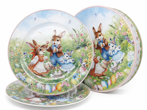 ZESTAW 2 TALERZY DESEROWYCH WIELKANOC ZAJĄCZKI 19CM