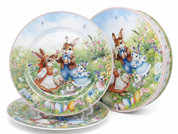 ZESTAW 2 TALERZY DESEROWYCH WIELKANOC ZAJĄCZKI 19CM