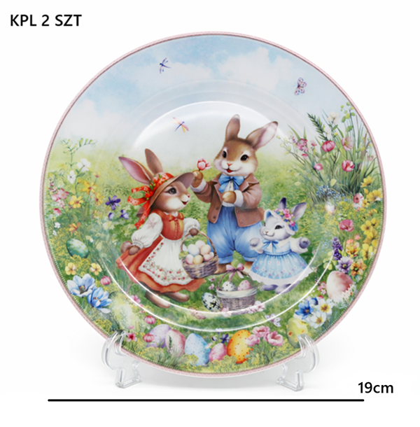 ZESTAW 2 TALERZY DESEROWYCH WIELKANOC ZAJĄCZKI 19CM