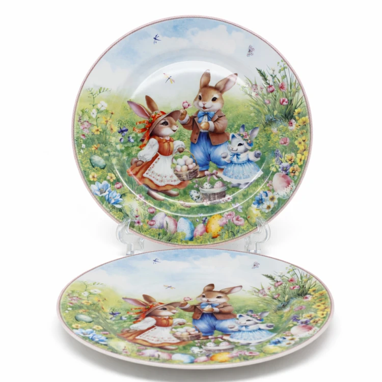 ZESTAW 2 TALERZY DESEROWYCH WIELKANOC ZAJĄCZKI 19CM