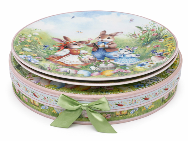 ZESTAW 2 TALERZY DESEROWYCH WIELKANOC ZAJĄCZKI 19CM