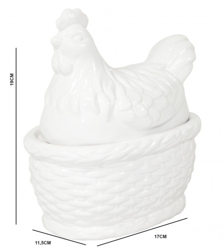 POJEMNIK CERAMICZNY KURA BIAŁY POŁYSK 19x17CM