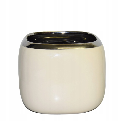 OSŁONKA/Doniczka ceramiczna ecru kwadratowa średnia 14cm