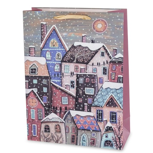 Torebka Papierowa Upominkowa Świąteczna 40x30x12 ZIMOWE MIASTO