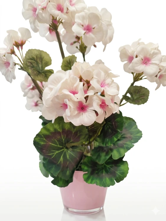 PELARGONIA sztuczne kwiaty BUKIET gałązka 46 cm BIAŁO-RÓŻOWA