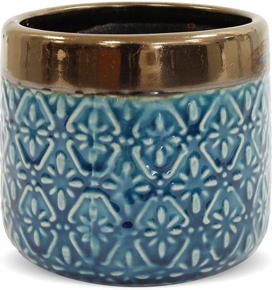 Osłonka Ceramiczna Turkus Złoto postarzana 10x11CM