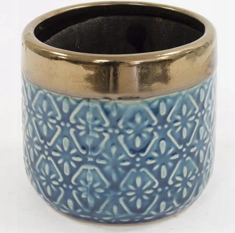 Osłonka Ceramiczna Turkus Złoto postarzana 10x11CM