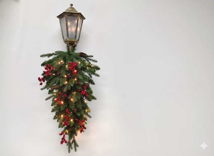 ŚWIĄTECZNY KINKIET BOŻONARODZENIOWY 90CM LED ozdobiony sztucznym stroikiem świątecznym