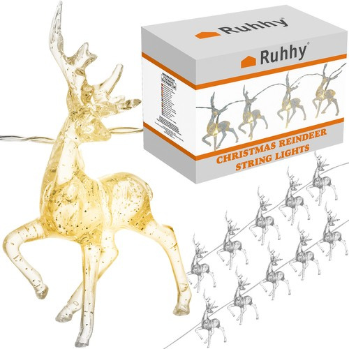 Girlanda świetlna LED renifery, ciepłe białe lampki 10 sztuk