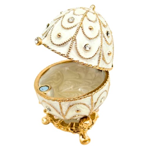 Ekskluzywna Szkatułka Jajo Fabergé Metalowa z Kryształkami 5,5 × 6,5 cm