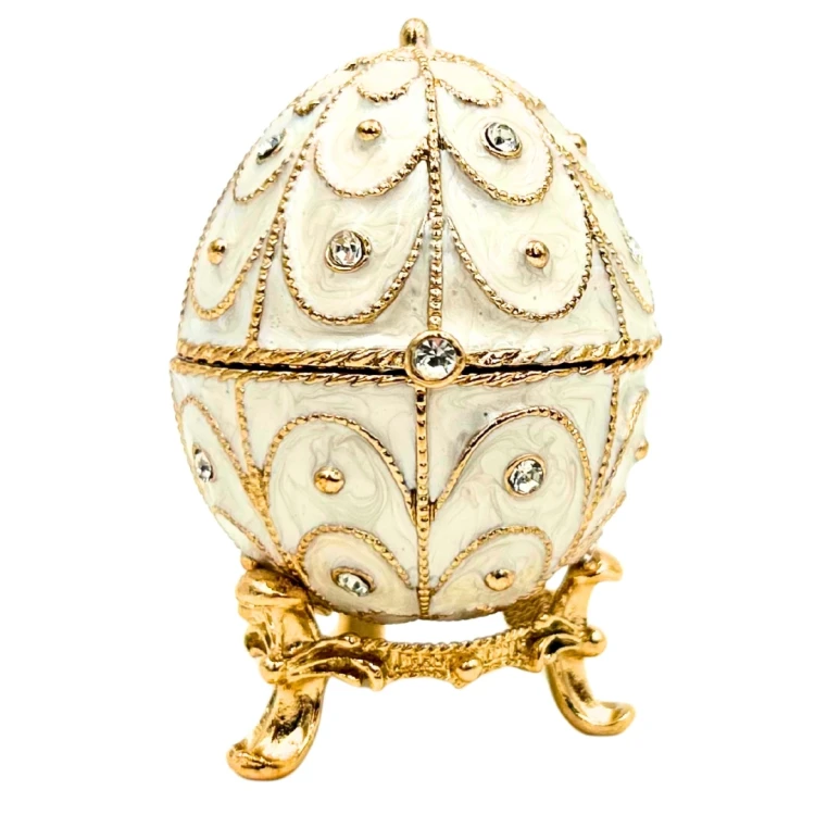 Ekskluzywna Szkatułka Jajo Fabergé Metalowa z Kryształkami 5,5 × 6,5 cm