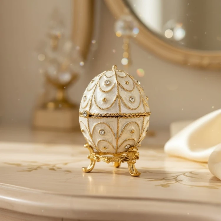 Ekskluzywna Szkatułka Jajo Fabergé Metalowa z Kryształkami 5,5 × 6,5 cm