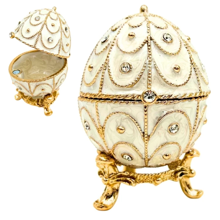 Ekskluzywna Szkatułka Jajo Fabergé Metalowa z Kryształkami 5,5 × 6,5 cm