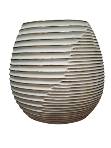WAZON CERAMICZNY BIAŁO-ZŁOTY 25X25X7CM