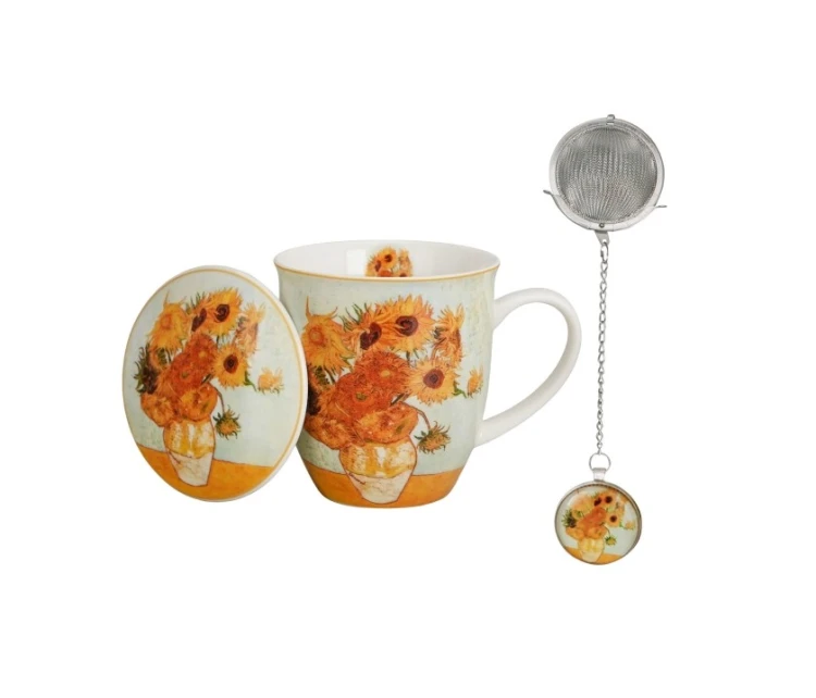Kubek 400ml Z Metal Zaparzaczem Z Zawieszką Słoneczniki Van Gogh porcelana