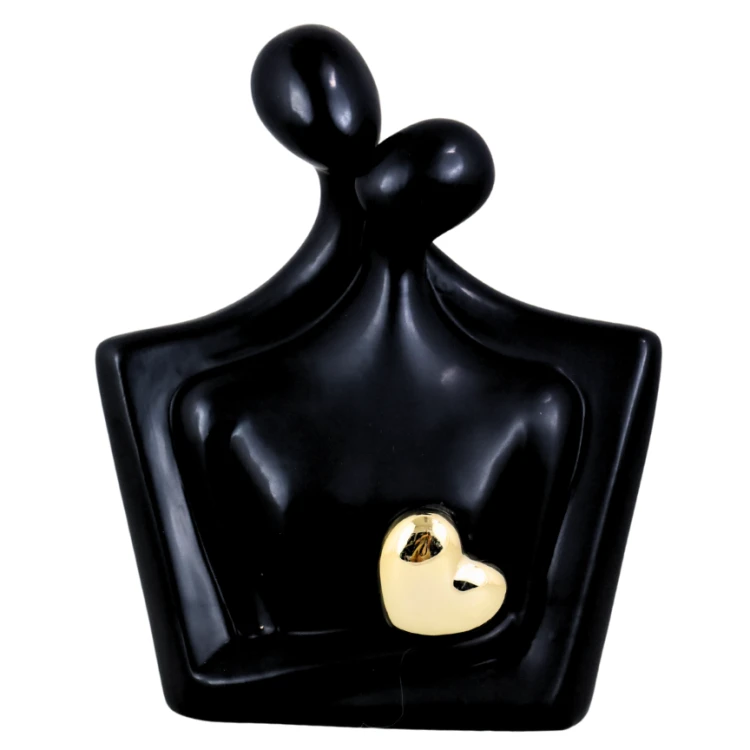 FIGURKA PARA CERAMICZNA CZARNA ZE ZŁOTYM SERCEM 18x8,5x21,4 cm