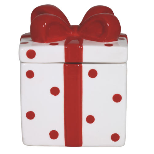 PUZDERKO CERAMICZNE PREZENT BIAŁO-CZERWONY 9,5X9,5X12cm
