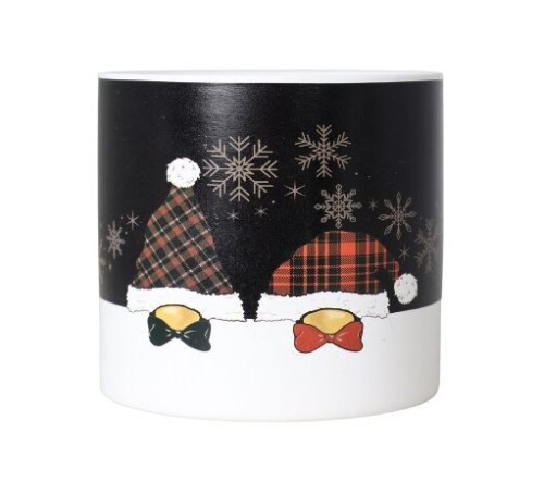 OSŁONKA CERAMICZNA ŚWIĄTECZNA SKRZATY W KRATĘ 12,5x12,5x11,5cm