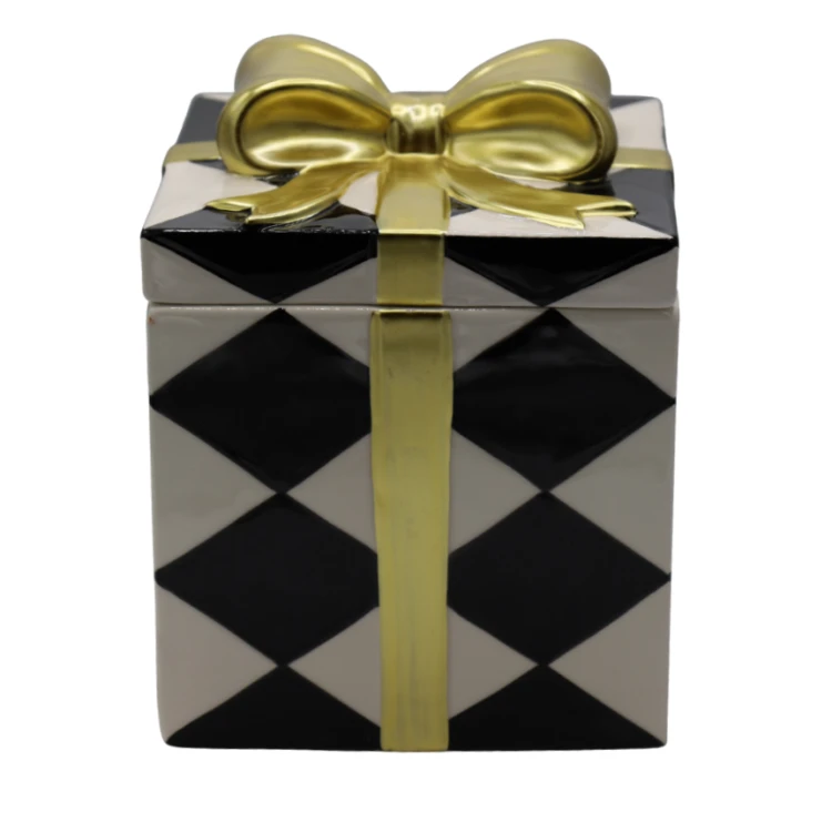 PUZDERKO CERAMICZNE PREZENT POJEMNIK BIAŁO-CZARNY 15,5X15,5X19,3CM