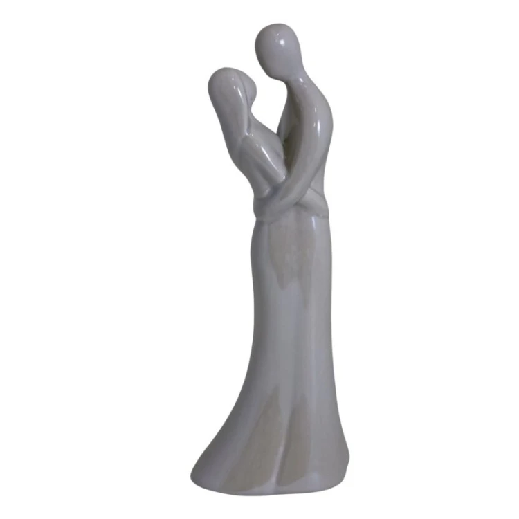 FIGURKA CERAMICZNA PARA ZAKOCHANYCH BEŻOWA PERŁOWA 9X12X33CM
